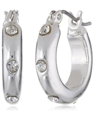 Nine West "Gem Jam" Silver-Tone Crystal Tone Studded Hoop Earrings