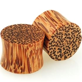 Pair of Coconut Wood Double Flared Plugs: 6g by 