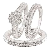 1 Carat Diamond Trio Wedding Ring Set 14k White Gold