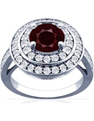 18K White Gold Round Cut Ruby Ring With Sidestones