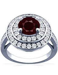 Platinum Round Cut Ruby Ring With Sidestones