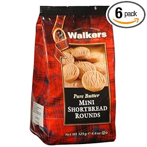 Walkers Mini Shortbread Rounds, 4.4-Ounce Bags (Pack of 6)