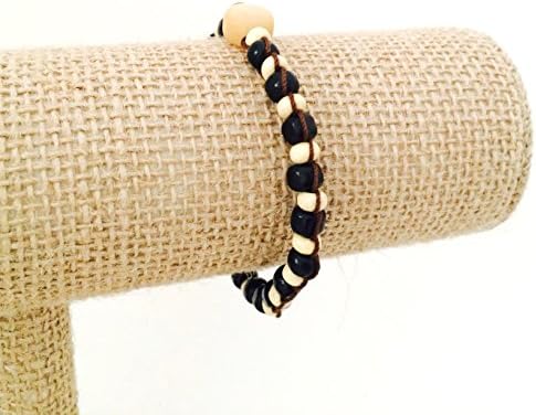 Handmade BLACK and WHITE, Hand Woven Wood Beaded Stretch BRACELET