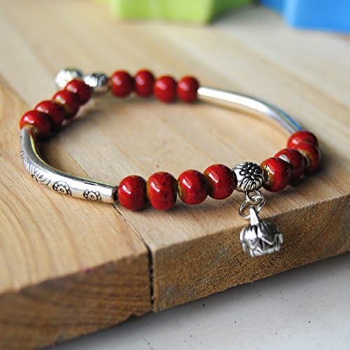 Vintage Tibetan Silver Purple and Ceramic Bead Religious Bracelet (red)