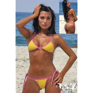 Buy Bubble Gum Tonga Tie Thong Bikini (Pink Yellow) Bikini by Berrydog