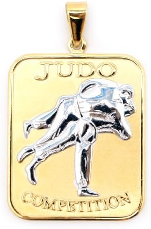 Big XL Mens 14kt Yellow and White Gold Layered Judo Competition Charm Pendant