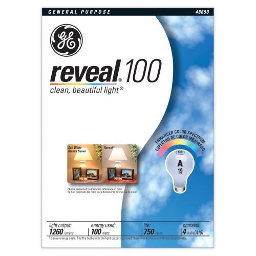 GE 48690 100-Watt A19 Reveal Bulbs, 8-Pack