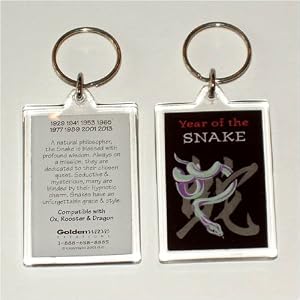 Asian Oriental Chinese Zodiac Key Fob Ring Chain Year of the Snake Born 1917 1929 1941 1953 1965 1977 1989 2001 2013