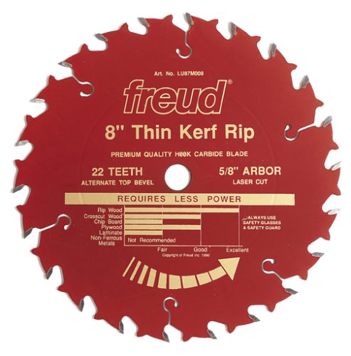 Freud LU87R008 8-Inch 22 Tooth ATB Thin Kerf Ripping Saw Blade with 5/8-Inch Arbor and PermaShield Coating
