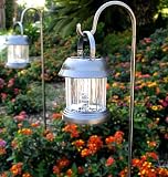Stainless Steel Cylinder Lantern Solar Light with Shepherd's Hook Set of 2