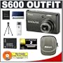Nikon Coolpix S600 10 Megapixel Digital Camera (Slate Black) with 4x Optical Zoom & 2-Year Extended Service Coverage + Card Reader + EN-EL10 Rechargeable Battery + Nikon Digital Camera Case