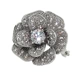 Sterling Silver Flower Pin with Diamond Cubic Zirconias