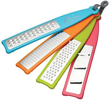 Graters Multifunction 'Simply Grate' - Set of Four, Multi Color, Multi Purpose. Grate, Slice, Grind, Cut, Shred and Zest with Ease.