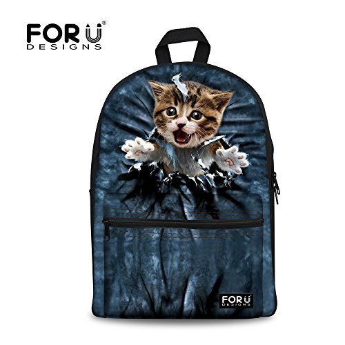 FOR U DESIGNS Cute Cat Dog Print Durale Kids Canvas Bookbag Back to School