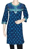 Stunning Women Party Wear Dress Rajrang Half Sleeves Straight Neck Line Blue Lace Work & Block Print Blue Color Kurti Tunic Top India