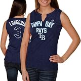 Majestic Tampa Bay Rays #3 Evan Longoria Ladies Navy Blue Hey Batter Heathered Split-Neck Tank Top (Small)