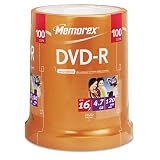 Memorex DVD-R Discs, 4.7GB, 16x, Spindle, Silver, 100/Pack