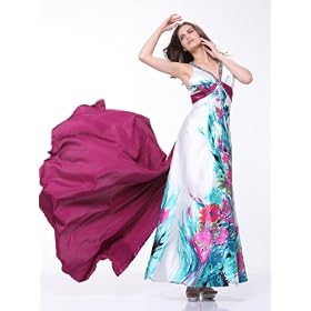 Buy 2121 PRINT SATIN beaded halter prom LONG GOWN by Cinderella