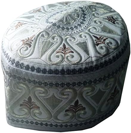 Muslim Kufi Salah Prayer Cap Mens Skull Islamic Hat Topi - 22.5" White