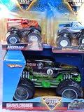 Hot Wheels Monster Jam 3 Popular 4x4 Diecast Trucks: Grave Digger 1/24 With The Blue Jurassic Attack & Backdraft 1/55