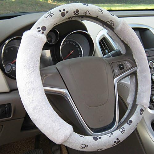 Generic Footprints Printing Anti Non-slip Plush Car Steering Wheel Cover 15 Inches (38cm) Gray Color