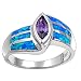 Sterling Silver Lab Opal Ring - 4mm Band Width - 12mm Face Height - Sizes: 6-9 - Amethyst CZ