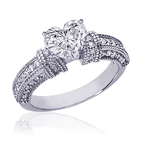 1.35 Ct Heart Shape Diamond Vintage Heirloom Milgrain Engagement Ring SI2-H 14K
