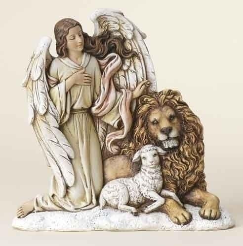 8.25" Angel With Lion And Lamb Wafer Figure J Studio by Roman
