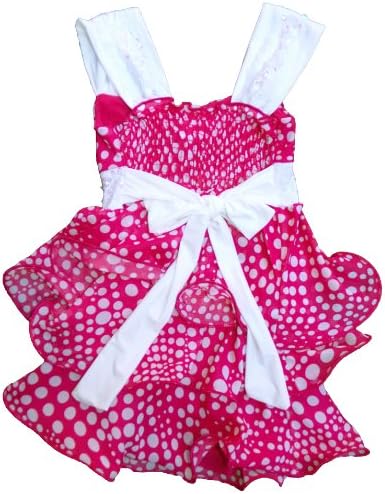 Citlalis Big Girls' Sequin & Polka Dot Tiered Dress 4 Hot Pink