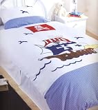 Pirates Ship Red White Blue Boys Single Duvet Cover Set