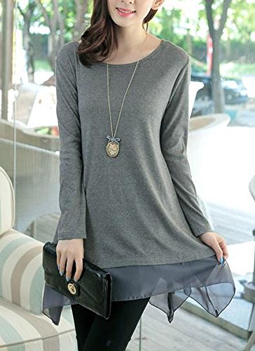 カットソー Tシャツ チュニック 大きい サイズ 有 シフォン ドレープ 長 袖 トップス ワンピ デート 春 灰 (オリジナル・ブレスレットとサシェセット)