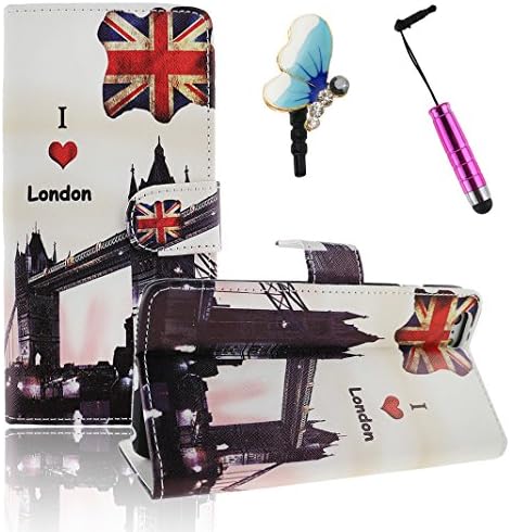 Moon mood Utility Coloured Painting Building Black White Red Yellow Silver Brown PU Leather Flip Case Stand Holder with Card Slots Wallet Magnetic Snap for Apple iPhone 6 Plus 5.5" with Pink Stylus Pen and 3.5mm Blue Crystal Diamond Butterfly Dustproof Plug (London Bridge UK Flag Love Heart)
