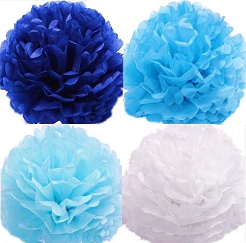 JINSELF Pom Poms 12pack assorted color Tissue Paper Pom Poms / Paper Flower for decoration, wedding, birthday, party, event, and photography (6inch,Blue)