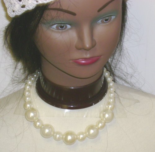 Click here to buy One Strand Simulated Ivory Pearls Short Chain Necklace Ear Rings for Women.