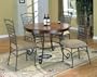 5pc Antique Brown Wood & Metal Round Dining Table w/Lattice Back Chairs Set