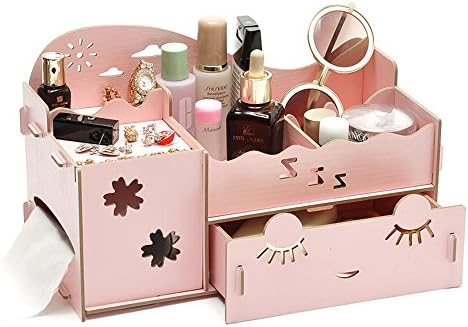 Creative Desk Organiser Office Desk Storage Boxes Lady Jewellery Storage Boxes Long Eyelash Shy Girl Desk Organiser Drawers (Small) (Pink)