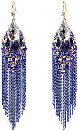 Les Fleurs Bohemian Fashion Brilliant Blue Crystal Tassel Earrings (16405)