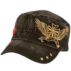 Cotton Military Cadet 3 Star Distressed Cap Hat Black