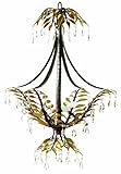 IMAGE OF Yosemite Home Decor NPJ808 New Plantation Handmade Three Light Chandelier with Egyptian Crystals in Oxido Finish and Gold Leaves, 21.75
