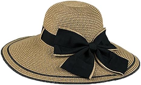 Saiximan Portable Foldable Outdoor Bowknot Hat Cap Large Brimmed Beach Straw Sun Hats for Woman Girls