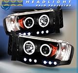 02-05 Dodge Ram Halo Led Projector Headlights Blk 03 04