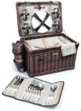 Outdoor Living : Enchanted Evening Dark Willow Picnic Basket with Deluxe Service for 4 - Picnic & Beyond