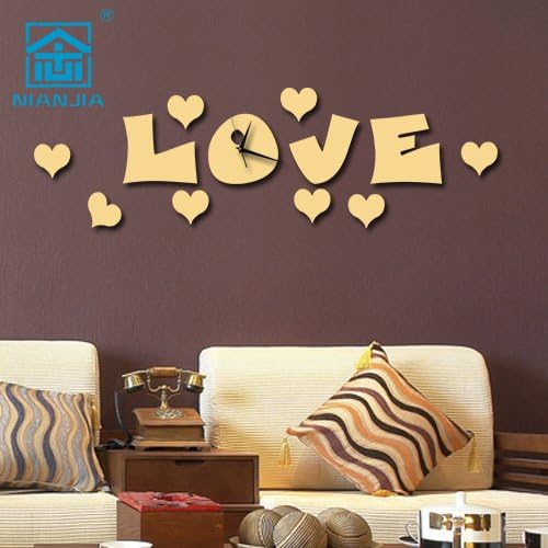 TONPAR DIY wall sticker sheets acrylic living room clock of love LOVE , gold