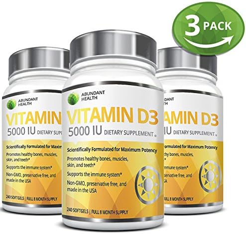 3 Bottle Bundle - Save an Extra 10% - VITAMIN D3 5000IU 240 Softgels - 8 Mo. Supply - From Lanolin a Safe Source for High Potency Bio-available D3 - Promotes Healthy Bones, Muscles, Skin, &amp; Teeth