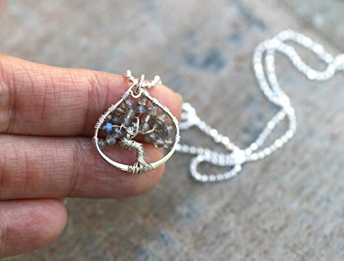 Labradorite Gemstone Sterling Silver Tree Of Life Pendant, 16 Inches