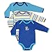Luvable Friends 3-Pack Long Sleeve Bodysuit, Blue Raccoon,6-9 Months