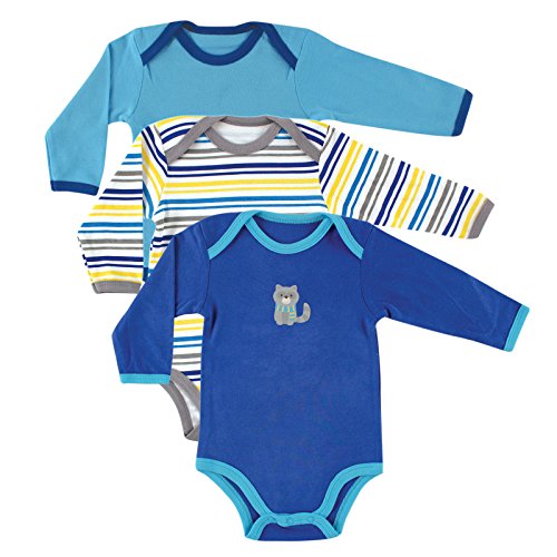 Luvable Friends 3-Pack Long Sleeve Bodysuit, Blue Raccoon,6-9 Months