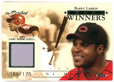Barry Larkin 2004 Fleer Inscribed Award Winners Game Worn Jersey Serial #081/175