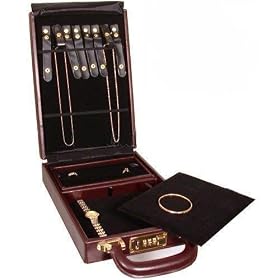 Brown Leather Jewelry Attache Carrying Case Briefcase Display Travel Unit 12 3/8"