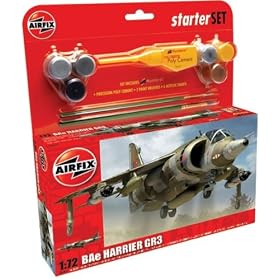 Airfix A50093 BAe Harrier GR3 1:72 Scale Military Aircraft Category 2 Gift Set including paint glue & brushes